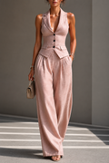 Traje de dos piezas con cuello en V y botones para mujer