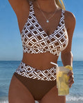 Bikini de talle alto estampado de rombos