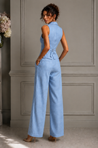 Traje de dos piezas con cuello en V y botones para mujer