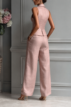 Traje de dos piezas con cuello en V y botones para mujer