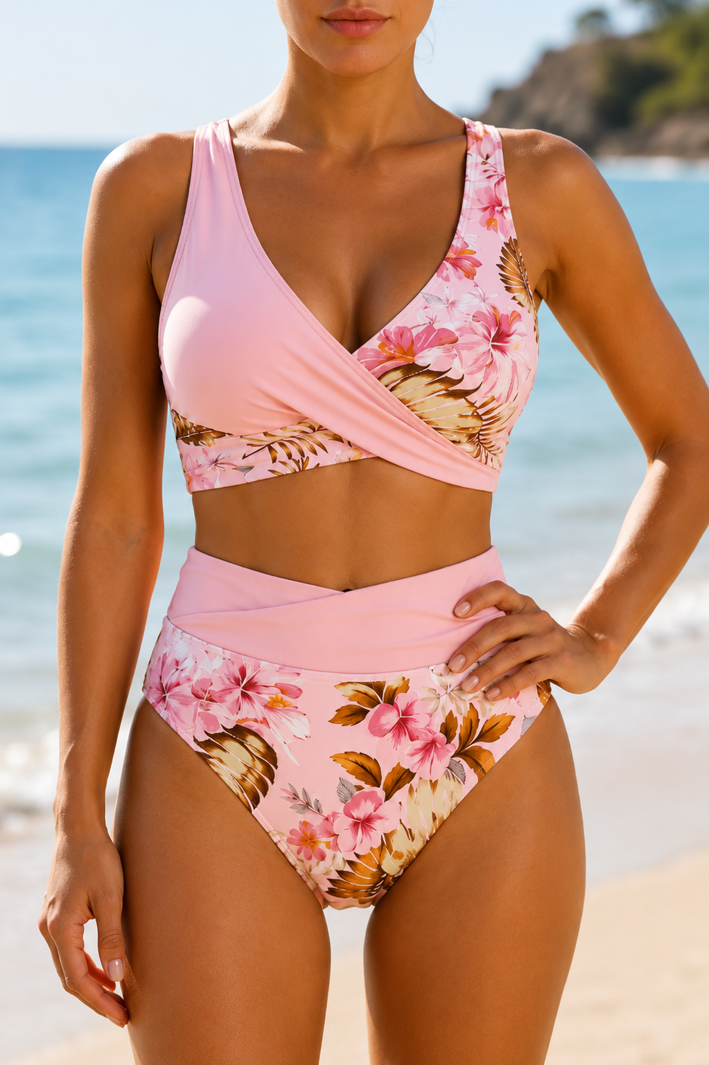 Bikini floral Moldeador de Cintura Alta