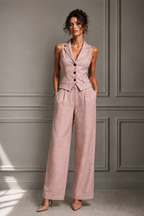 Traje de dos piezas con cuello en V y botones para mujer