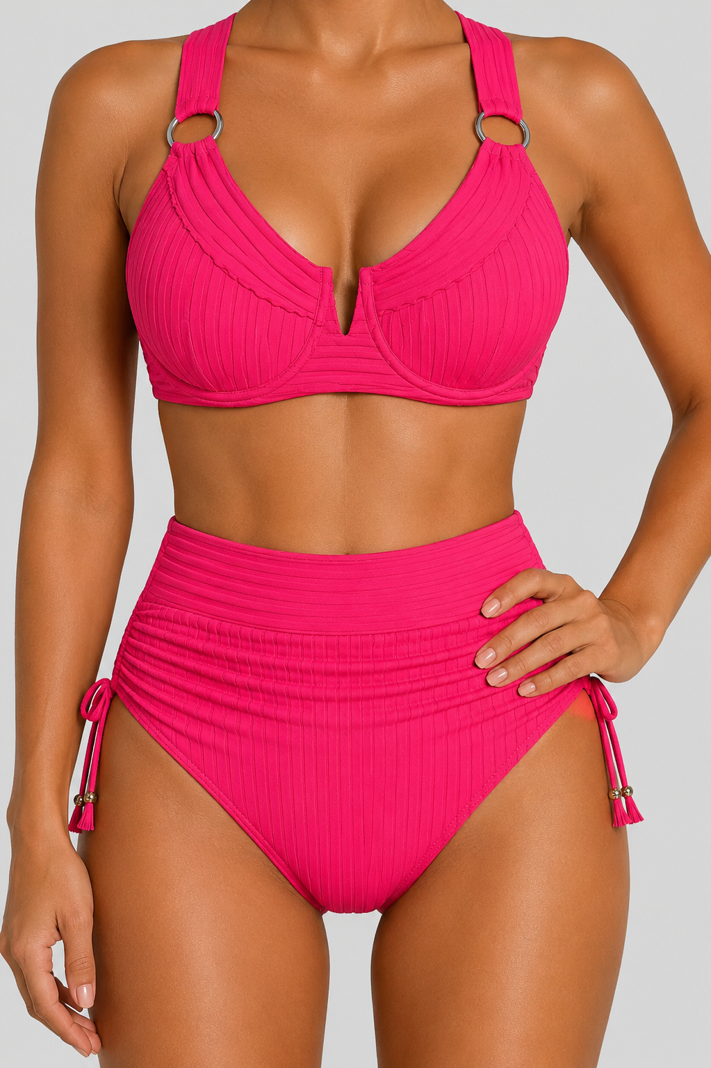 Julia - Bikini rojo de talle alto reductor