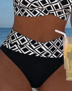 Bikini de talle alto estampado de rombos
