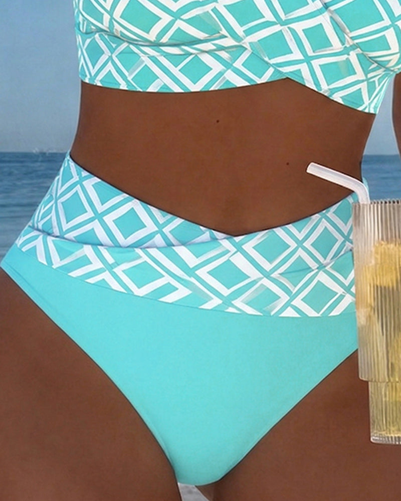 Bikini de talle alto estampado de rombos