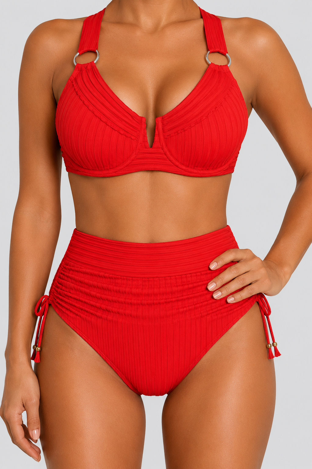 Julia - Bikini rojo de talle alto reductor