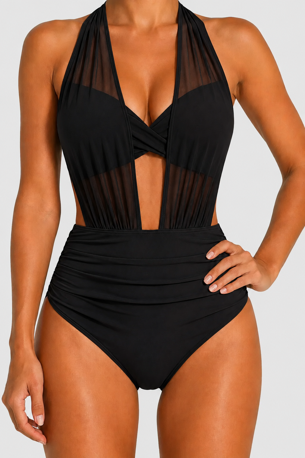 Maillot de bain avec shorty intégré et taille haute