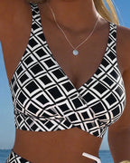 Bikini de talle alto estampado de rombos
