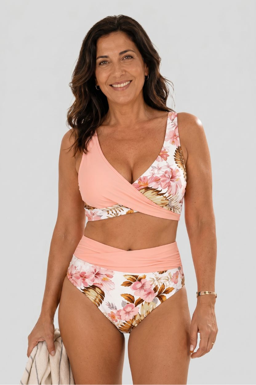 Bikini floral Moldeador de Cintura Alta