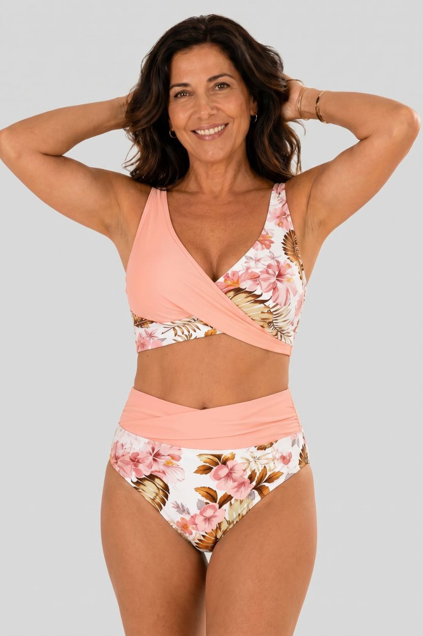 Bikini floral Moldeador de Cintura Alta