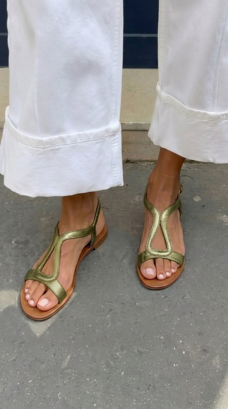 Sandalias planas doradas con recortes
