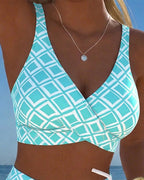 Bikini de talle alto estampado de rombos