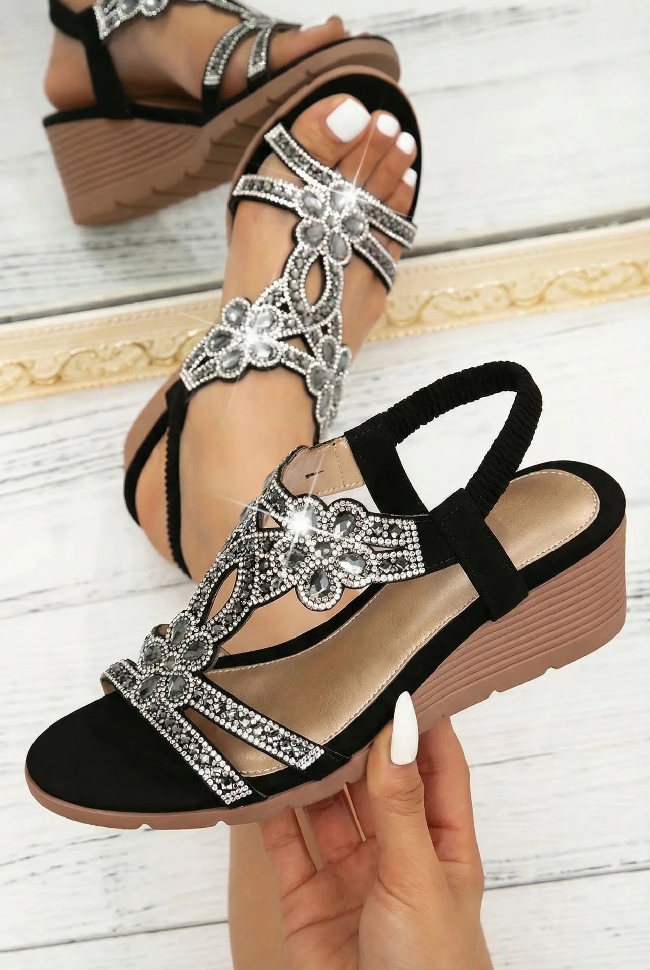Elegantes sandalias ortopédicas de cuña para mujer